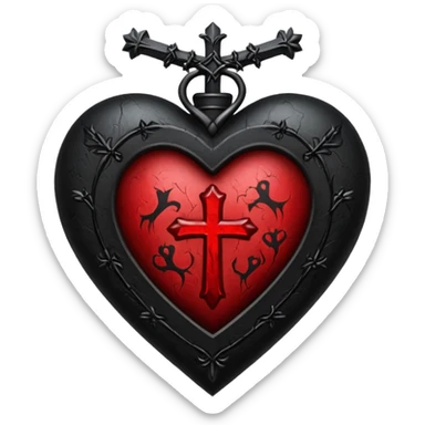 gothic heart with black cross and deep red highlights sticker
