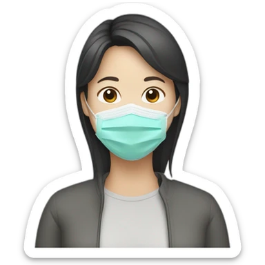 Asian woman wearing N95 Respirator sticker