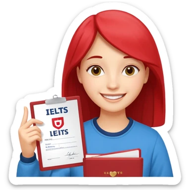 студентка радостная после успешной сдачи экзамена IELTS на 7.0 смотрит свои результаты на сертификате с текстом IELTS на белом фоне  sticker