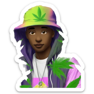 Hemp leaves Multicoloured neon person smoking wearing hoodie dancing hip hop bucket hat tropical Skater fashion aesthetic baggy clothes graphic t shirt 420 sticker