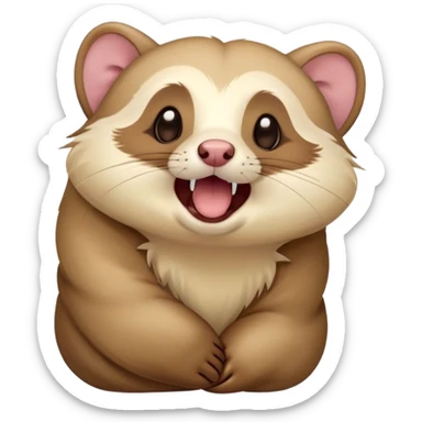 Cinematic Cute Yawning Ferret Portrait Emoji, Head tilted slightly with an exaggerated, wide-open yawn, showcasing a long, flexible body with a plush coat in soft brown and cream, droopy, drowsy eyes, and a relaxed expression, Simplified yet irresistibly endearing features, highly detailed, glowing with a soft, cozy natural glow, high shine, relaxed yet expressive, stylized with a dash of whimsical charm, soft glowing outline, capturing the essence of a sleepy yet affectionate ferret that seems ready to curl up for a nap! sticker