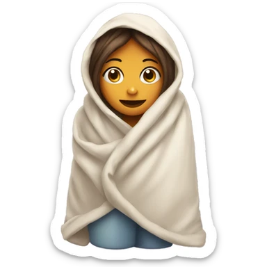 Girl wrapped in blanket with mug sticker