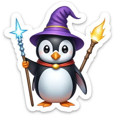 penguin wizard with sparks coming out of his wand sticker