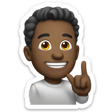 man raising a finger with a smile sticker