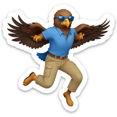 friendly anthropomorphised male eagle in a shirt and pants jumping wearing sunglasses sticker