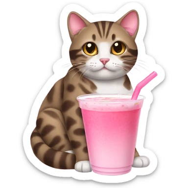 Taby cat drinking pink boba tea sticker