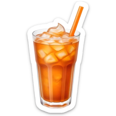Cinematic Realistic Thai Ice Tea Drink Emoji, depicted as a chilled glass of sweet, creamy iced tea rendered with vivid textures and refreshing, dynamic lighting. sticker