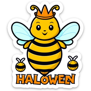 A hive of bees with the queen bee saying happy Halloween with the queen bee there sticker