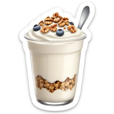 Greek yogurt cup with protein granola and chia seeds sprinkled on top sticker