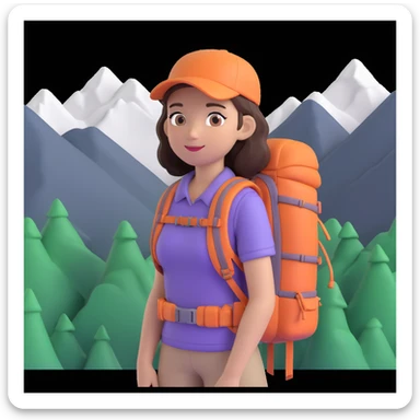 girl back packing mountains in background, close up pose sticker