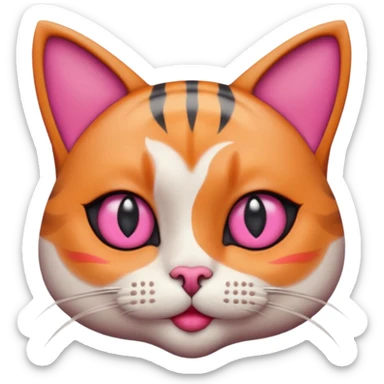 cat with exaggerated makeup portrait, head and shoulders only, heavy colorful eyeshadow, bold lipstick, dramatic blush, funny glamorous expression, cute 3D cartoon, mobile game icon style, clean background, no text, no watermark sticker