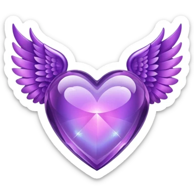 Purple crystal heart with wings sticker