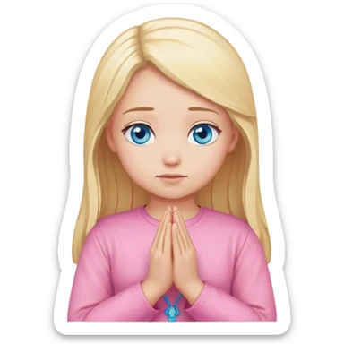 Blonde girl blue eyes praying pink shirt sticker