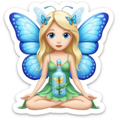 full body woman long blonde hair blue eyes white skin butterfly fairy wings and nectar bottle sticker