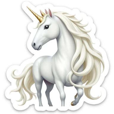cinematic-beautiful-white-unicorn-emoji,-poised-and-regal,-with-a-slender,-ethereal-form-draped-in-a-pristine-white-color,-a-flowing-mane-and-tail,-and-a-white,-spiraled-horn-that-radiates-pure-light,-simplified-yet-sharp-and-majestic sticker