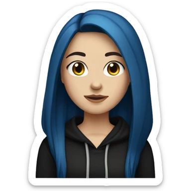 white girl with long straight dark blue hair wearing black hoodie sticker