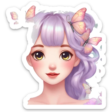 Gorgeous Shiny Pastel Anime-Style Lady Butterflies flower petals leaves cottagecore fairycore pastelcore kawaii aesthetic trending style sticker