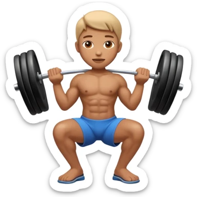 3D Apple emoji style person lifting weight, strong posture, centered, soft shadow, white background. sticker