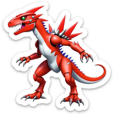 Spiky Cool Edgy Futuristic shiny colorful Digimon-Fakemon-Guilmon-Velociraptor-Mecha full body sticker