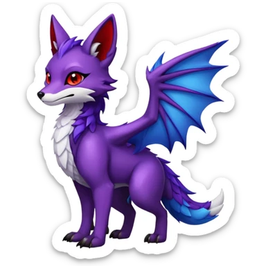 Fox dragon hybrid front facing full body dark purple and blue and red sticker