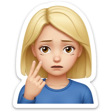 Girl with a distraught expression pointing her two fingers together looking down sticker