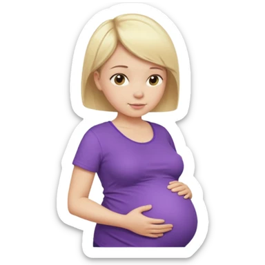 pregnant female with  very short hair, purple shirt, abdomen-head-neck, blonds sticker