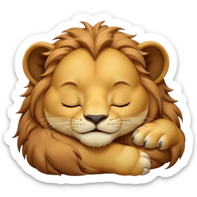 Meme-Worthy Cute Sleeping Lion Cub Portrait Emoji, Head resting peacefully with a contented smile, showcasing a robust build and a luxuriously soft tawny Fur with a flowing mane, eyes shut in a serene, restful nap, Simplified yet hilariously adorable features, highly detailed, glowing with a soft, drowsy light, high shine, relaxed and utterly lovable, stylized with an air of playful laziness, bright and heartwarming, soft glowing outline, capturing the essence of a comically sleepy Lion Cub, so meme-worthy it feels like it could instantly become the next viral sensation of adorable slumber! sticker