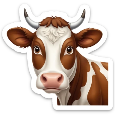 cinematic-noble-brown-and-white-cow-portrait-emoji,-poised-and-regal,-with-a-large,-sturdy-build-and-a-beautifully-patterned-hide-of-rich-brown-accented-by-crisp-white-patches,-deep-set-soulful-brown-eyes,-simplified-yet-sharp-and-sophisticated sticker