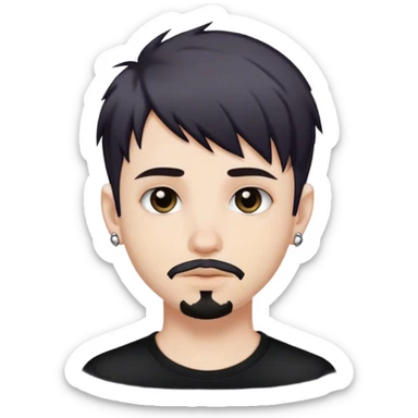 Cute white male, short dark colored hair and facial hair, nose and lip piercing, emo sticker