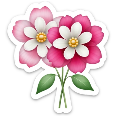 One pink flower and one white flower in transparent bouquet with red band  sticker