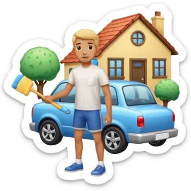 man washing a car outside his house full body sticker