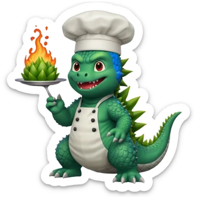Godzilla that looks like the movies with a chef hat sticker