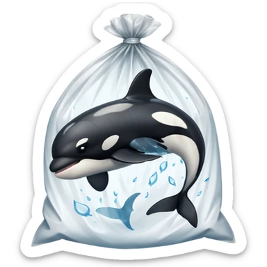 orca stuck in plastic waste bag sticker