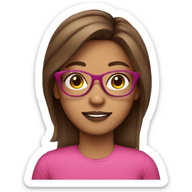 Brown hair girl with pink glasses sticker