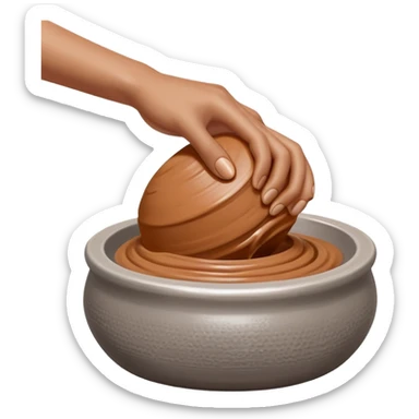 single hand scooping and hugging on the side of a blob of clay on a silver pottery wheel sticker