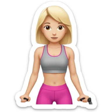 a young girl with blonde hair is exercising in the gym sticker