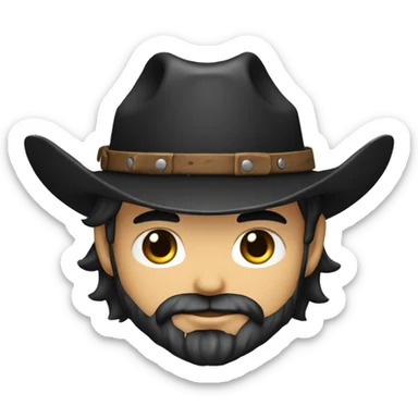 anime chibi com cabeça grande e arredondada, usando um chapéu de cowboy preto. Ele deve ter uma barba curta e fofa, sticker