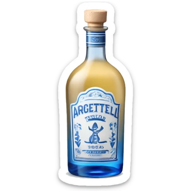 Une bouteille de tequila de classe azul, avec un bouchon argenté et des motif blanc et bleu sur la bouteille  sticker