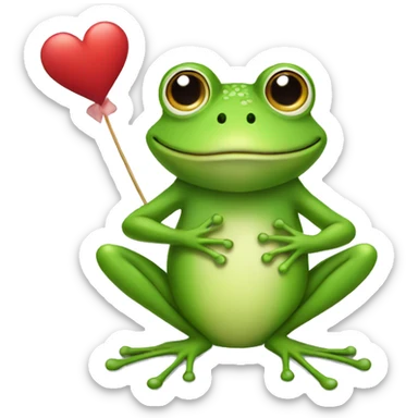 A frog holding a heart sticker