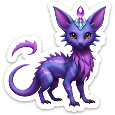 Rare epic aesthetic gothic colorful Salandit-Amaura-Espeon-Genet-species-Fakemon-hybrid-creature, with markings, full body sticker
