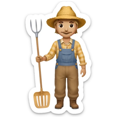 Scarecrow, Dressed like a farmer with overalls, straw hat, and a rake tucked in one arm, body on stick sticker