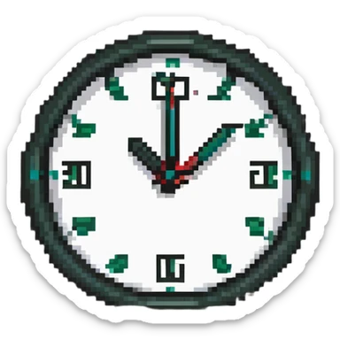 pixel art of a clock and exam paper, symbolizing exam time sticker