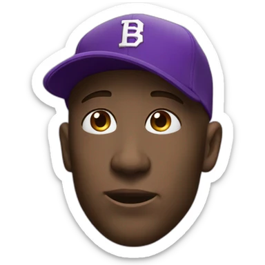Bronze man tears with a purple new era cap sticker