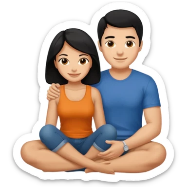 Woman squatting on sitting man’s lap sticker