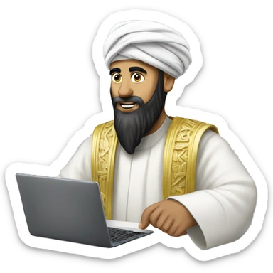 A caliph with turban writing in a laptop sticker