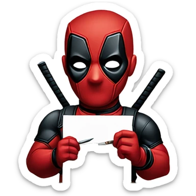 cute deadpool painting a painting sticker
