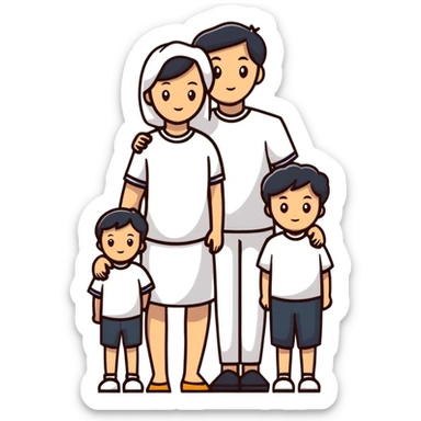 family portrait with one mother, one father, two boys and one girl sticker