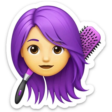 purple hair brush with hair strands, Apple iOS style emoji sticker