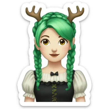 girl with deer horns, green hair with pigtails and black victorian dress sticker