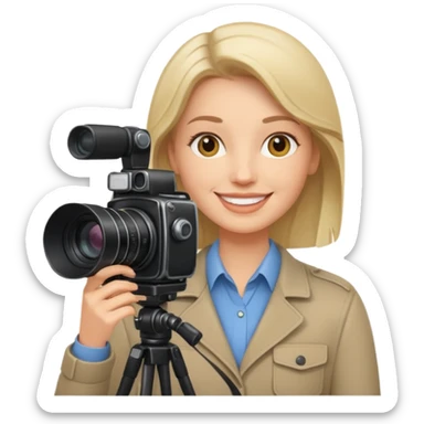 a white journalist with a camera sticker